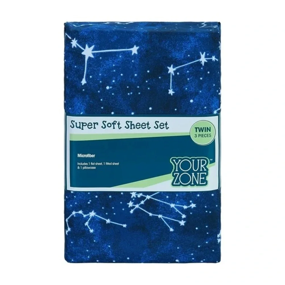 Kids' Soft Microfiber Sheet Set, Navy Blue Stars 4 Pieces Bedding Set